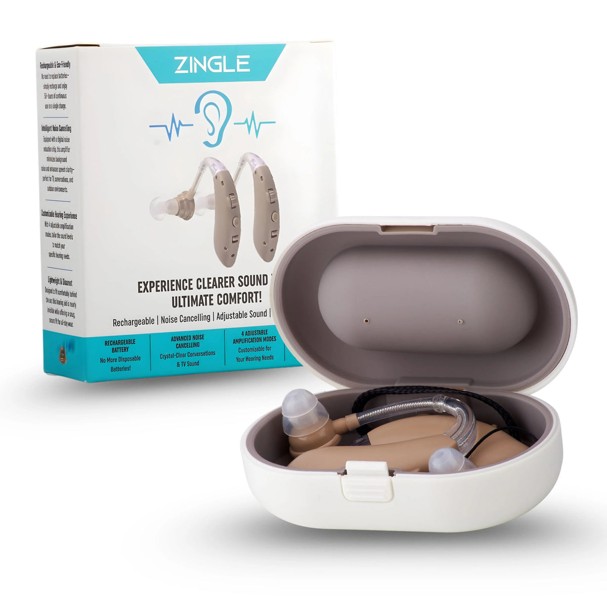 ZINGLE Auden – Compact, Rechargeable Hearing Amplifiers (2 Pack)