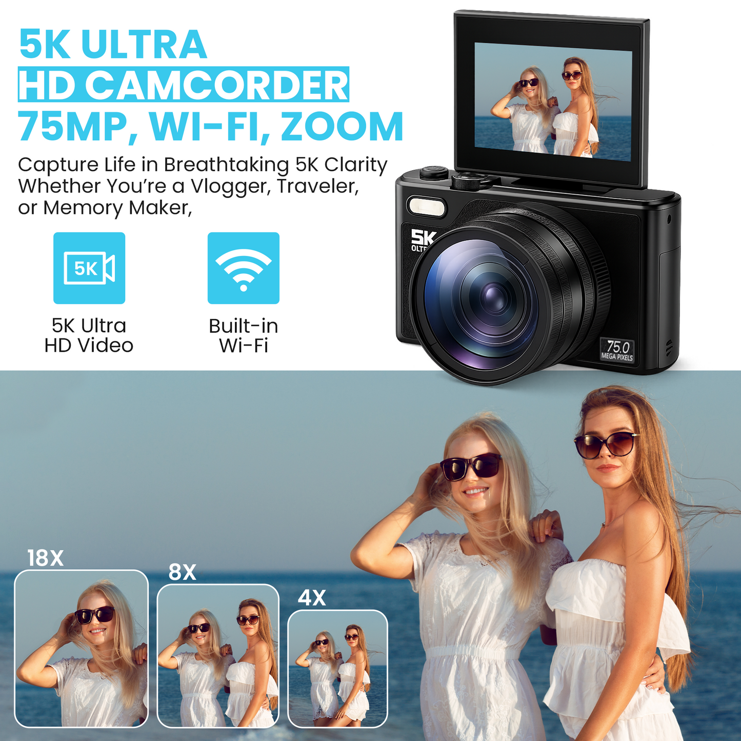 ZINGLE Digital Camera 5K Ultra high defnition 75 mega pixel 18x Zoom FREE SD card