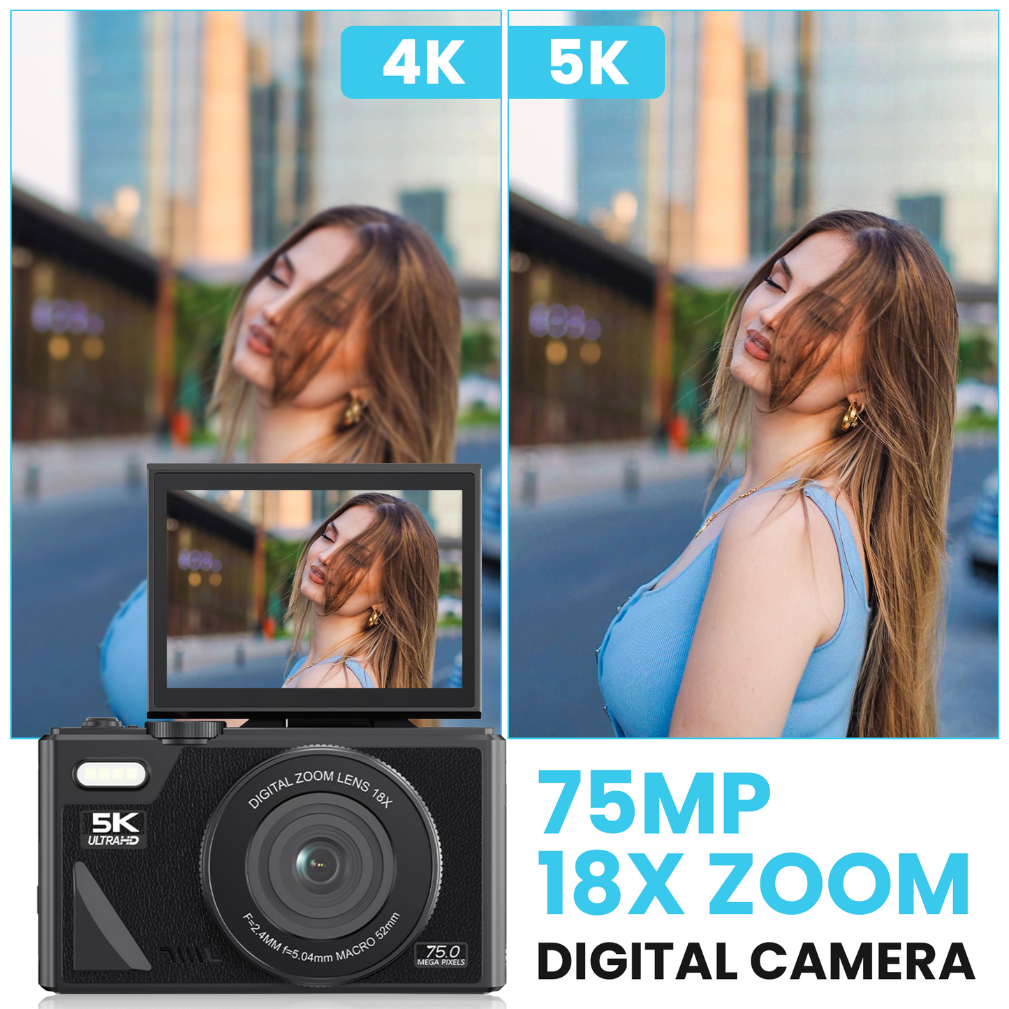 ZINGLE Digital Camera 5K Ultra high defnition 75 mega pixel 18x Zoom FREE SD card