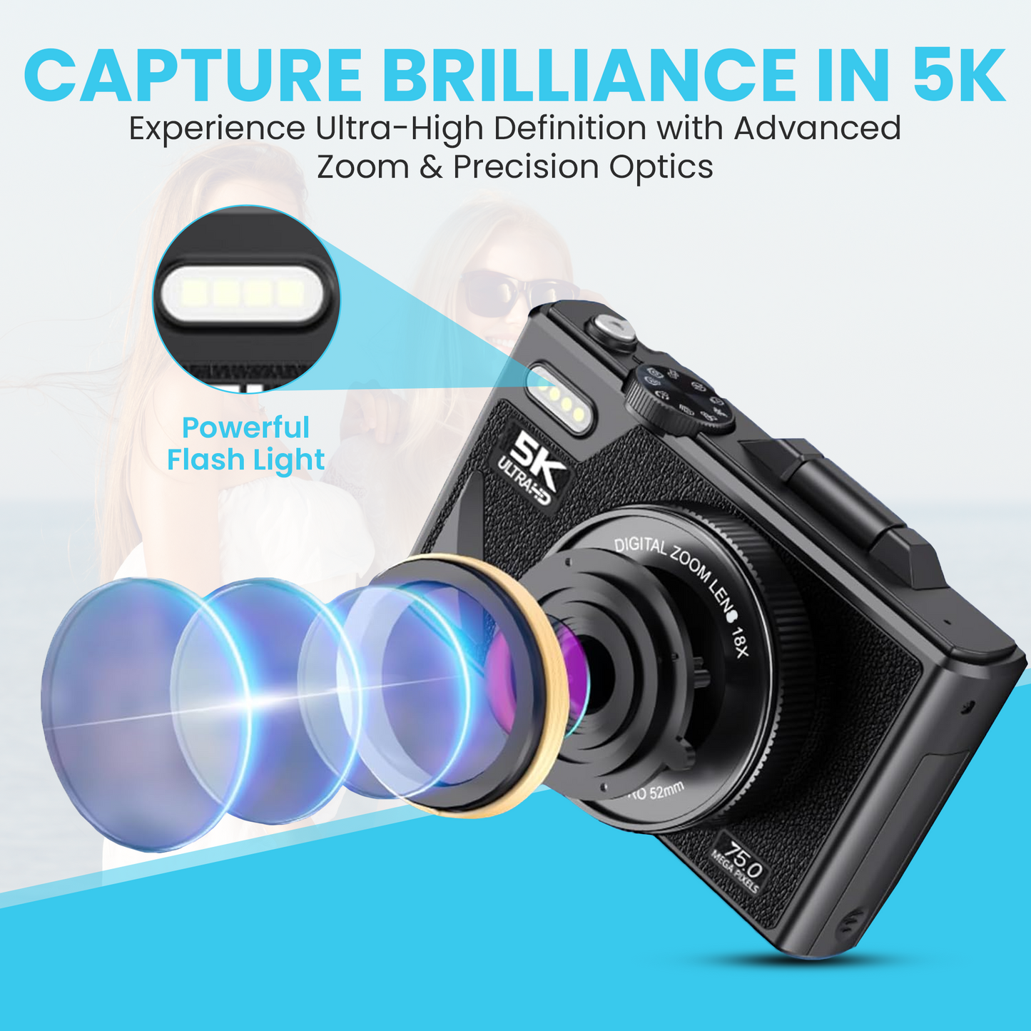 ZINGLE Digital Camera 5K Ultra high defnition 75 mega pixel 18x Zoom FREE SD card