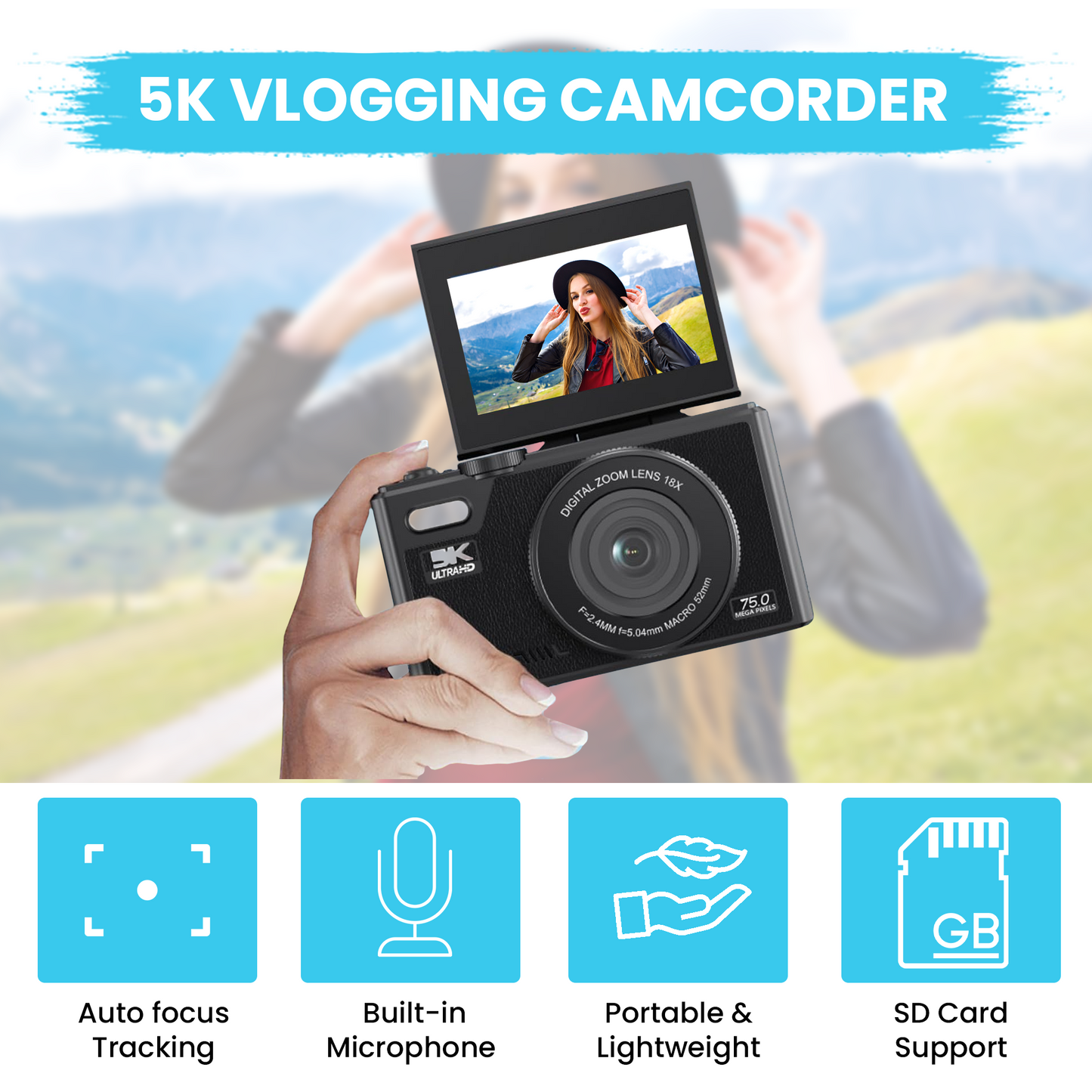 ZINGLE Digital Camera 5K Ultra high defnition 75 mega pixel 18x Zoom FREE SD card