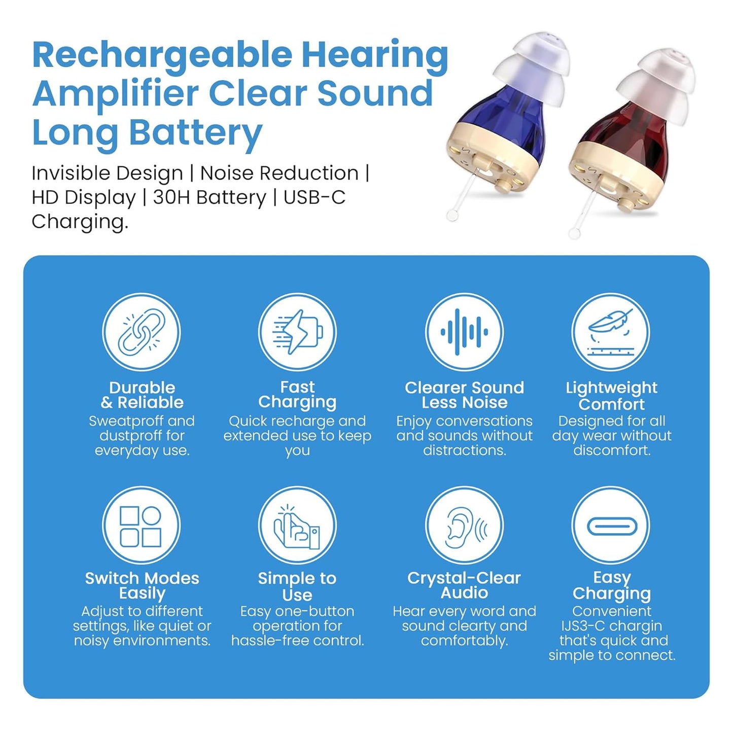 ZINGLE Viora – Compact Hearing Amplifier with 20-Hour Battery & Comfortable Fit
