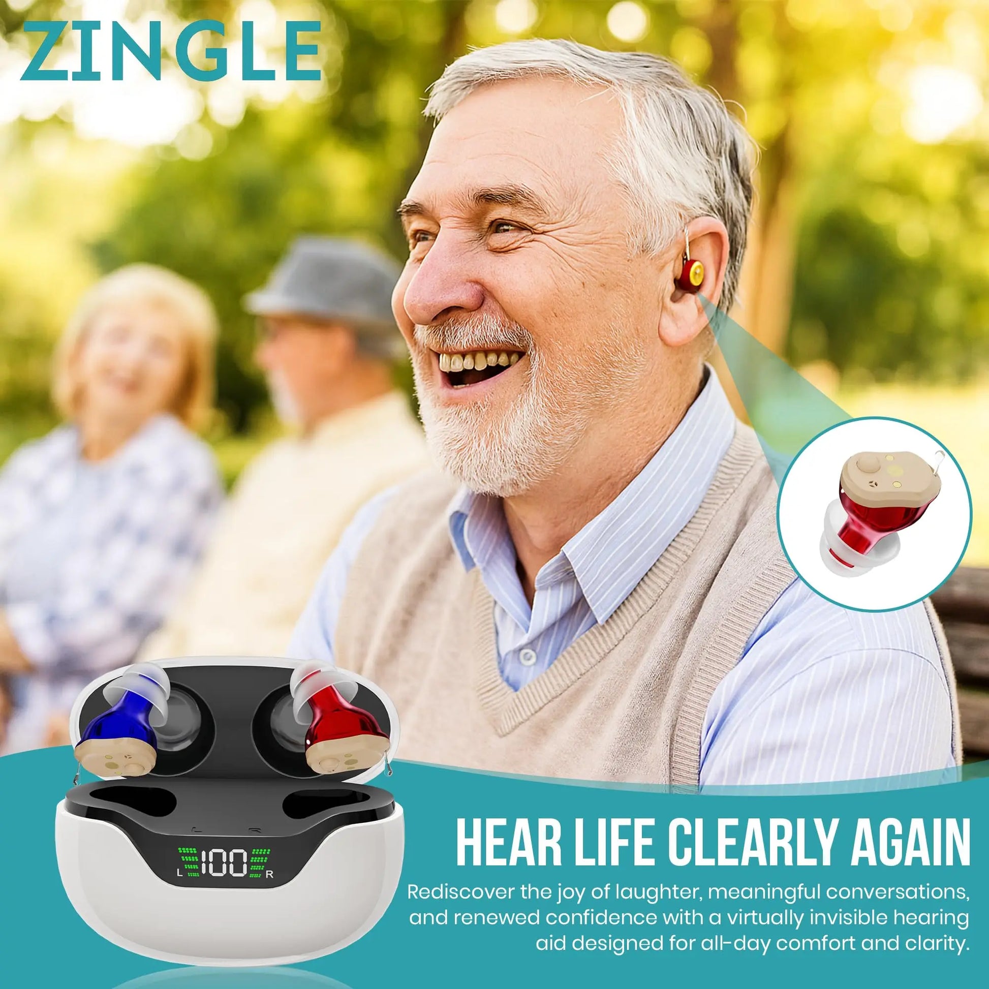 ZINGLE Echoa – 16-Channel Hearing Amplifiers with Noise Reduction, HD Power Display & 30-Hour Battery Life